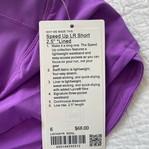 NWT Lululemon LR Speed Up Short 2.5 Size 6 in Moonlit Magenta